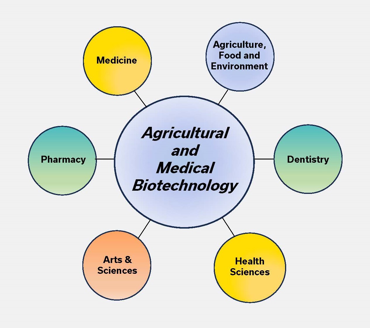Diagram of the colleges that support undergraduate research in the Agricultural and Medical Biotechnology program