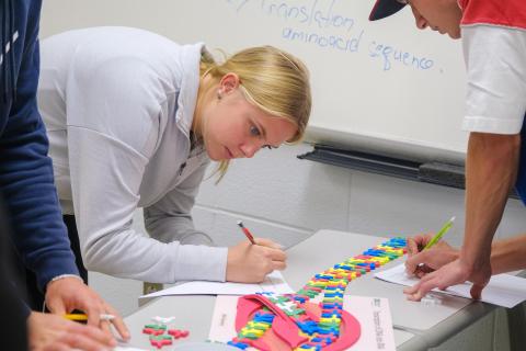 A student works on a puzzle in ABT 460